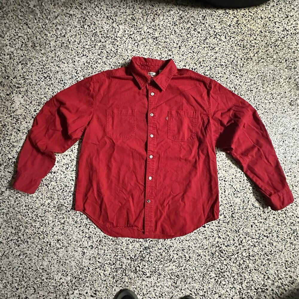 Vintage 90's Levis Shirt Mens XL Regular Metal Button Up Collared Red Y2K Denim